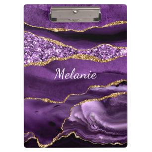Purple Gold Glitter Clipboard with Custom Name