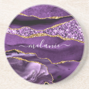 Purple Gold Glitter Coaster Personalized Name Gift