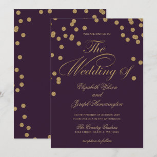 Purple Gold Glitter Confetti Elegant Wedding Invitation