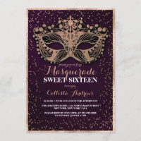 Purple Gold Glitter Confetti Masquerade Sweet 16