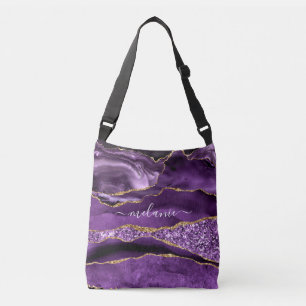 Purple Gold Glitter Crossbody Bag with Custom Name
