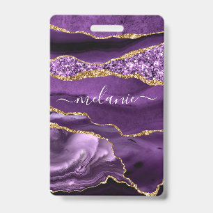 Purple Gold Glitter Custom Name Badge