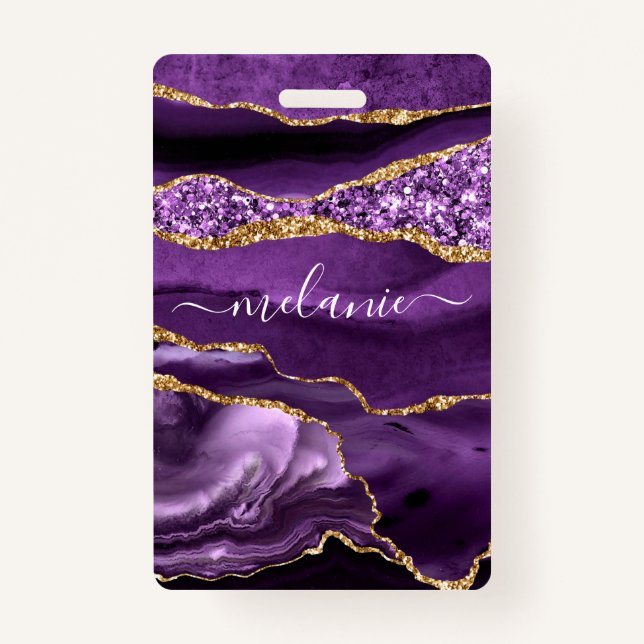 Purple Gold Glitter Custom Name Badge (Back)