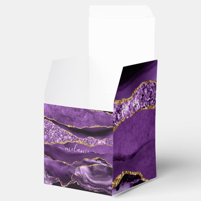 Purple Gold Glitter Custom Name Gift Favour Boxes (Opened)