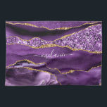 Purple Gold Glitter Custom Name Kitchen Towel<br><div class="desc">Kitchen Towels with Agate Purple Violet Gold Glitter Geode Custom Name Sparkle Marble Personalized Birthday - Anniversary or Wedding Gift / Suppliest - Add Your Name - Text or Remove - Make Your Special Gift - Resize and move or remove and add text / elements with customization tool. Design by...</div>
