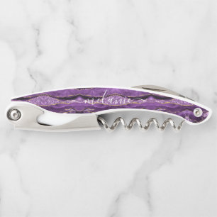 Purple Gold Glitter Custom Name Waiter's Corkscrew