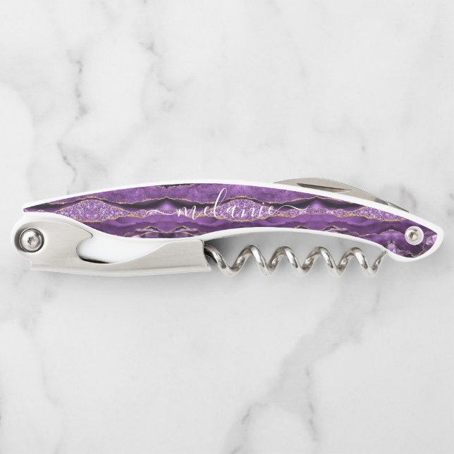 Purple Gold Glitter Custom Name Waiter's Corkscrew (Front)