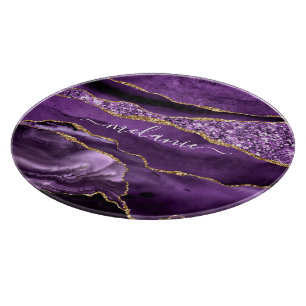 Purple Gold Glitter Cutting Board with Custom Name