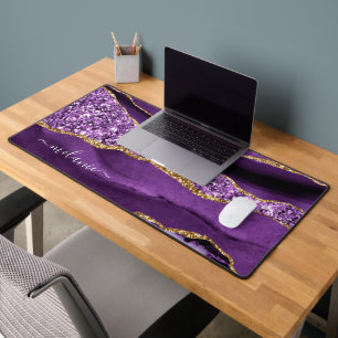Purple Gold Glitter Desk Mat with Custom Name