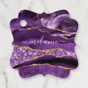 Purple Gold Glitter Gift Tags with Custom Name