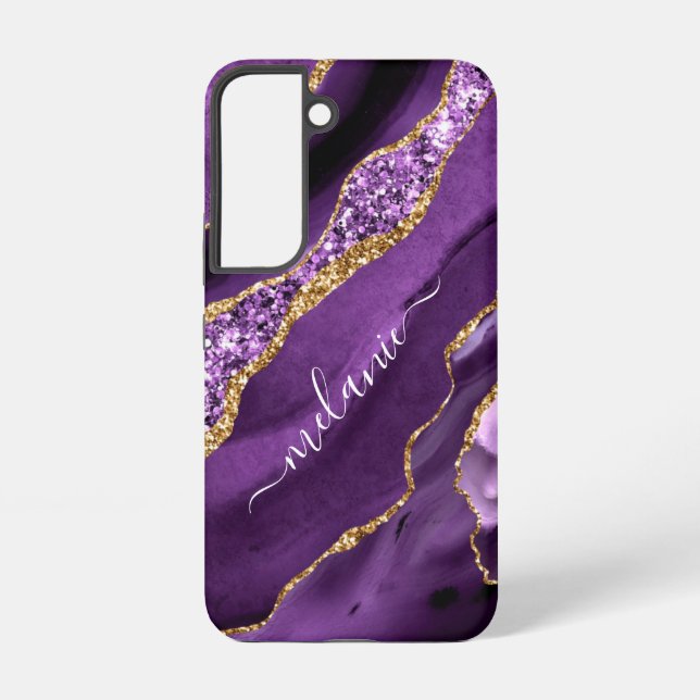 Purple Gold Glitter Gift Your Name Personalized Samsung Galaxy S22 Case (Back)