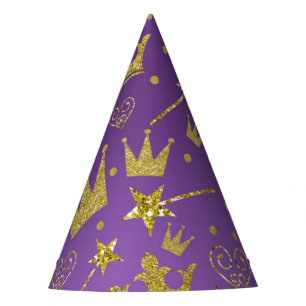 Purple & Gold Glitter Girls Princess Party Hat