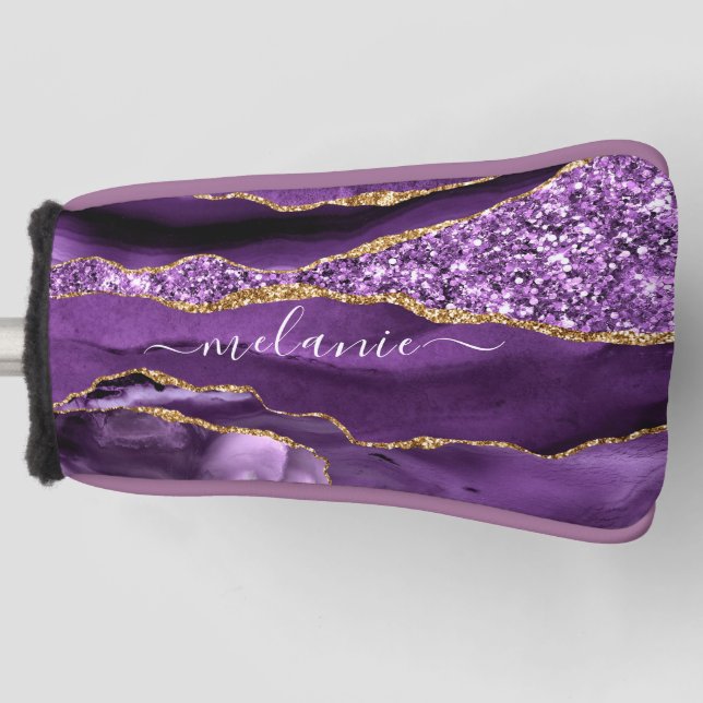 Purple Gold Glitter Golf Head Cover Custom Name (Front)