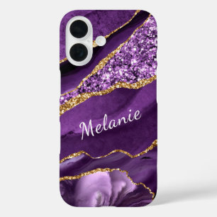 Purple Gold Glitter iPhone Case with Custom Name