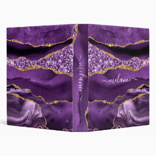 Purple Gold Glitter Marble Binder with Custom Name