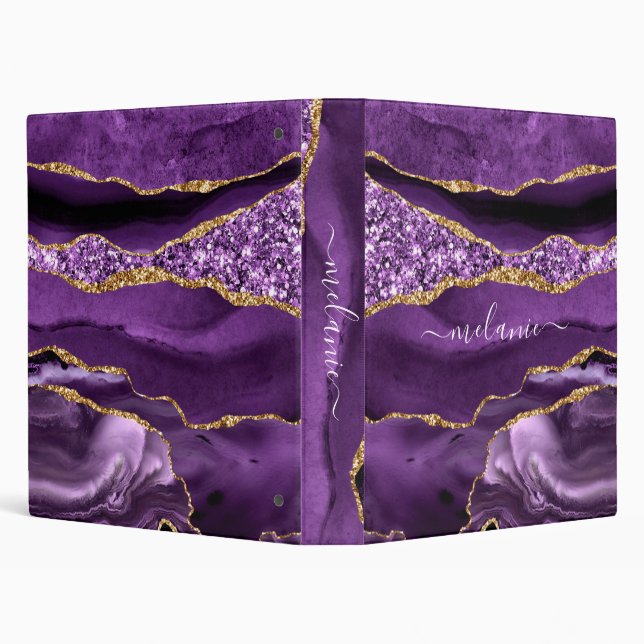 Purple Gold Glitter Marble Binder with Custom Name (Background)