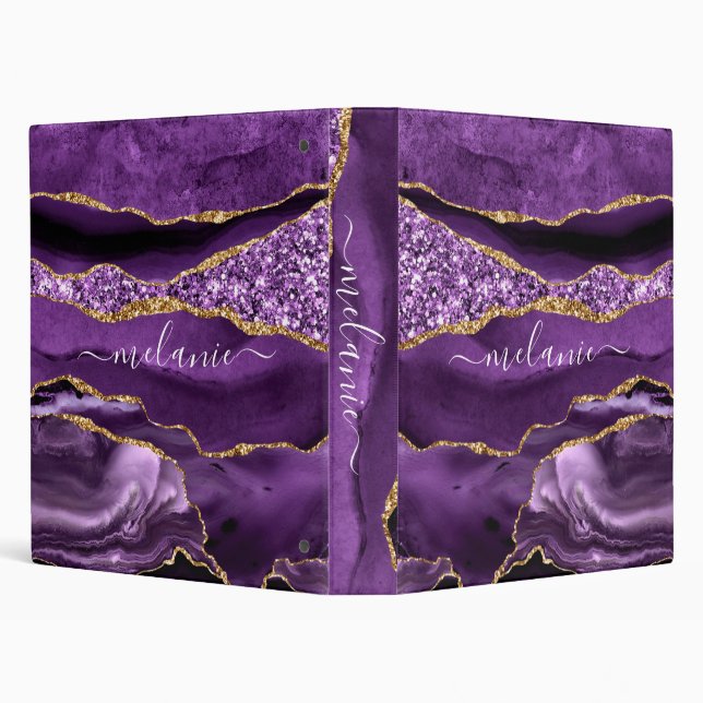 Purple Gold Glitter Marble Custom Name Binder (Background)