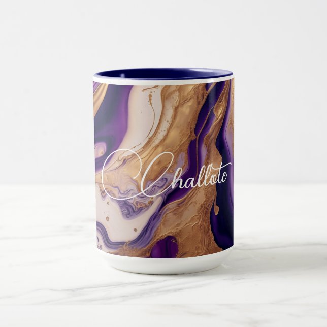 Purple Gold Glitter Marble Custom Name   Mug (Center)
