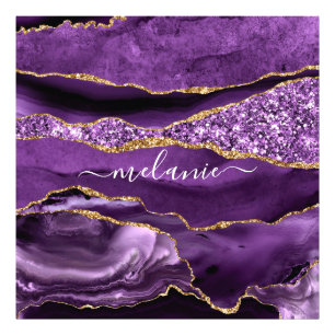 Purple Gold Glitter Marble Custom Name Photo Print
