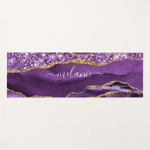 Purple Gold Glitter Marble Custom Name Yoga Mat