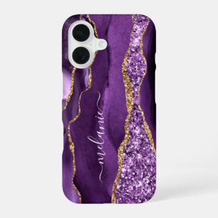 Purple Gold Glitter Marble iPhone Case Custom Name