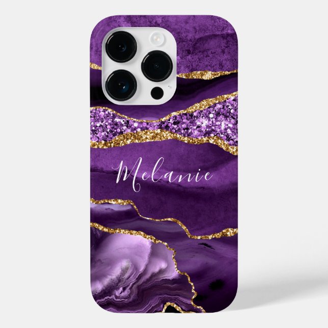 Purple Gold Glitter Marble iPhone Case Custom Name (Back)