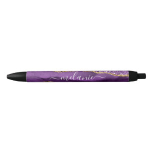 Purple Gold Glitter Marble Pen with Custom Name