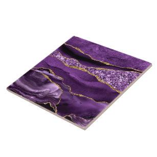 Purple Gold Glitter Marble Sparkle Ceramic Tile