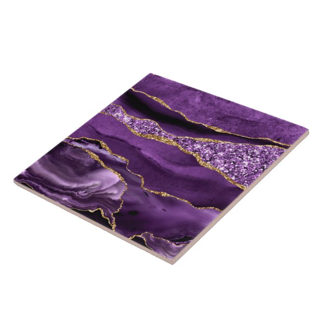 Purple Gold Glitter Marble Sparkle Ceramic Tile (Side)