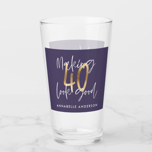 purple gold glitter modern stylish 40th birthday  glass (Front)