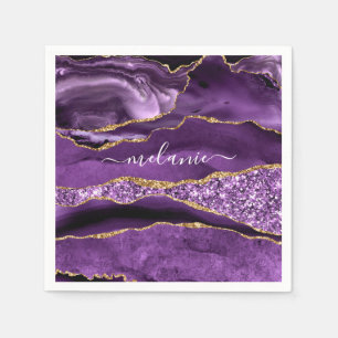 Purple Gold Glitter Napkins with Custom Name