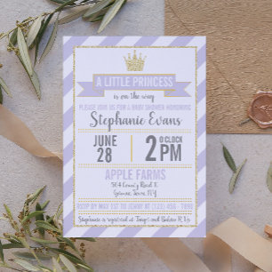 Purple Gold Glitter Princess Baby Shower Invite