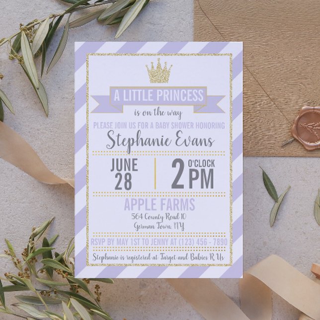 Purple Gold Glitter Princess Baby Shower Invite (Creator Uploaded)