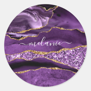 Purple Gold Glitter Sparkly Custom Name Sticker