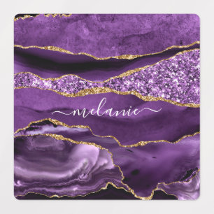 Purple Gold Glitter Stickers with Custom Name