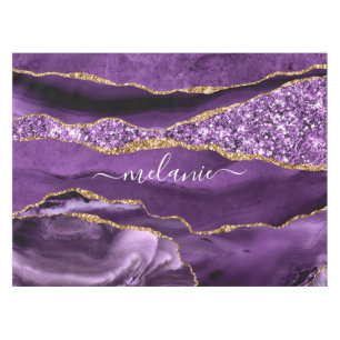 Purple Gold Glitter Tablecloth with Custom Name