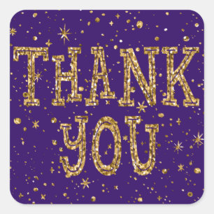 Purple & Gold Glitter Thank You (Change Colour) Square Sticker