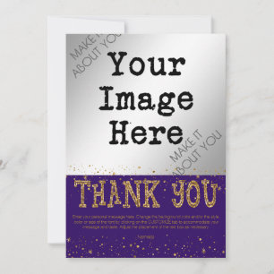Purple & Gold Glitter THANK YOU--handwrite on back Thank You Card