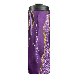 Purple Gold Glitter Thermal Tumbler with Your Name