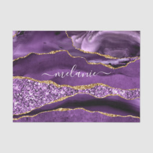 Purple Gold Glitter Tissue Paper with Custom Name