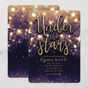 Purple Gold Glitter Under the Stars Party Invitation