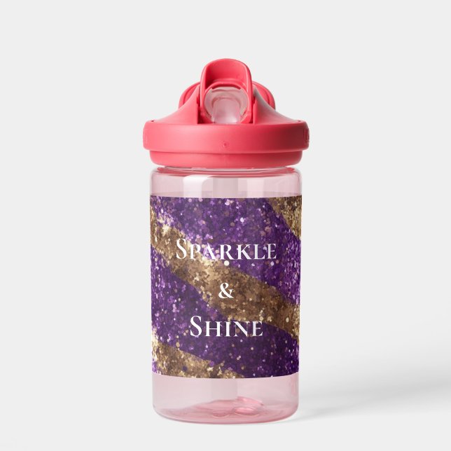 Purple Gold Glitter Water Bottle (Front)