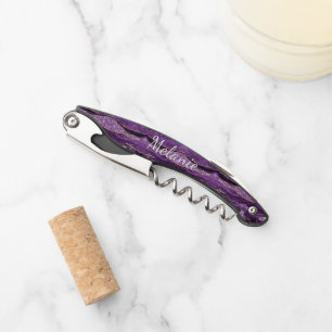 Purple Gold Glitter Your Name Waiter's Corkscrew