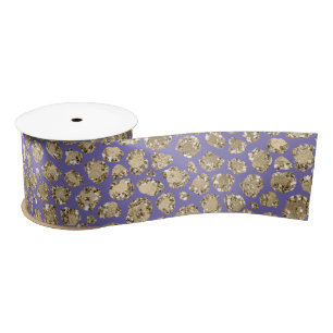 Purple Gold Glitz Sparkle Leopard Print     Satin Ribbon