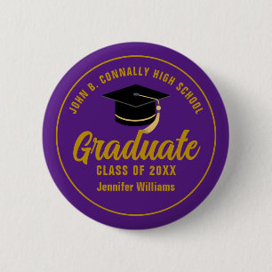 Purple Gold Graduate Custom Graduation Name Tag 2 Inch Round Button