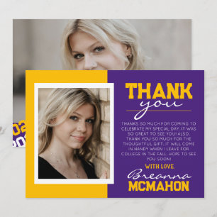 Purple & Gold Graduation 2 Photo Thank You Card