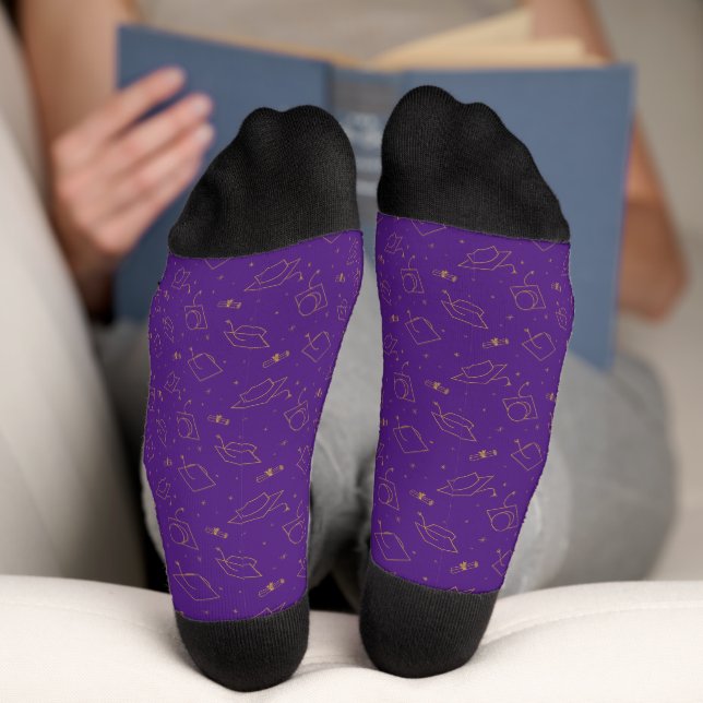 Purple & Gold Graduation Cap Toss Socks (Bottom)