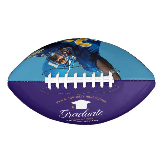 Purple Gold Graduation Custom Graduate Photo Football (Front)