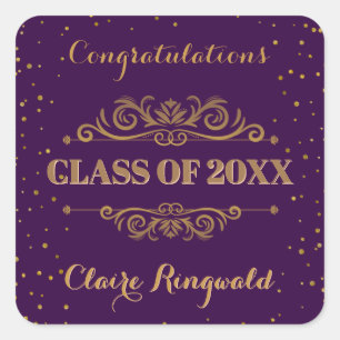 Purple Gold Graduation Party Favour Congratulation Square Sticker
