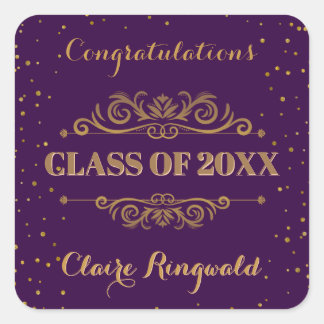 Purple Gold Graduation Party Favour Congratulation Square Sticker